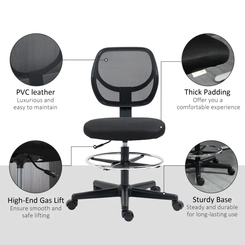 Black Ergonomic Mesh Standing Desk Chair with Adjustable Footrest