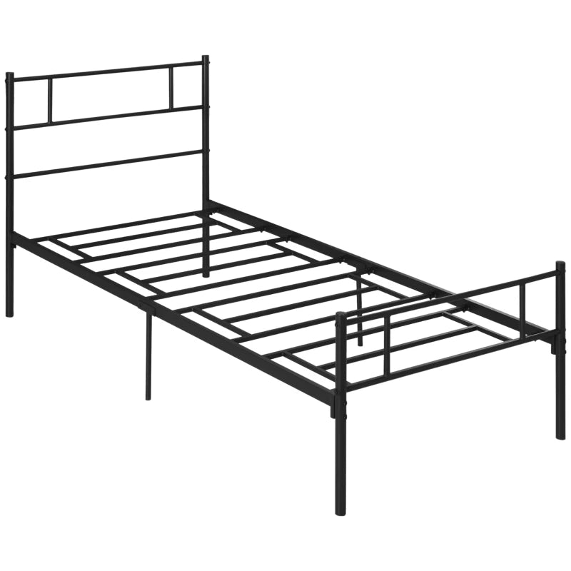 Black Metal Single Bed Frame with Storage Space