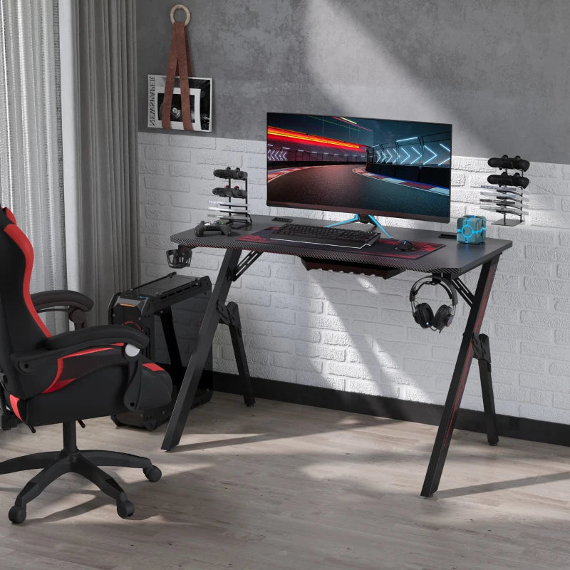 Black Gaming Desk with Game Handle Holder and Cupholder