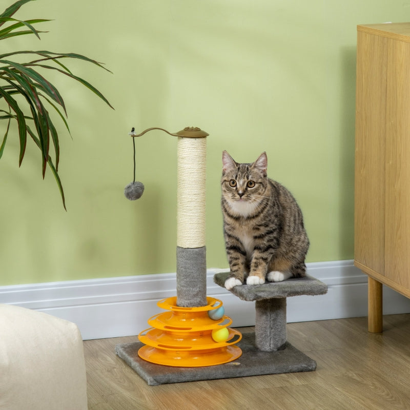 Grey 56cm Cat Tree Tower with Scratching Posts and Toy Ball