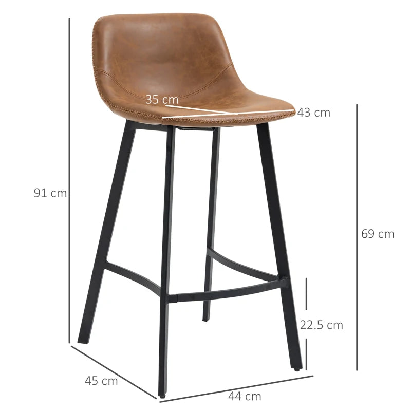 Brown Upholstered Industrial Bar Stools Set of 2