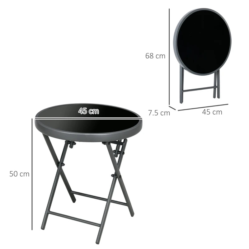 Black Round Outdoor Folding Patio Table with Imitation Marble Glass Top