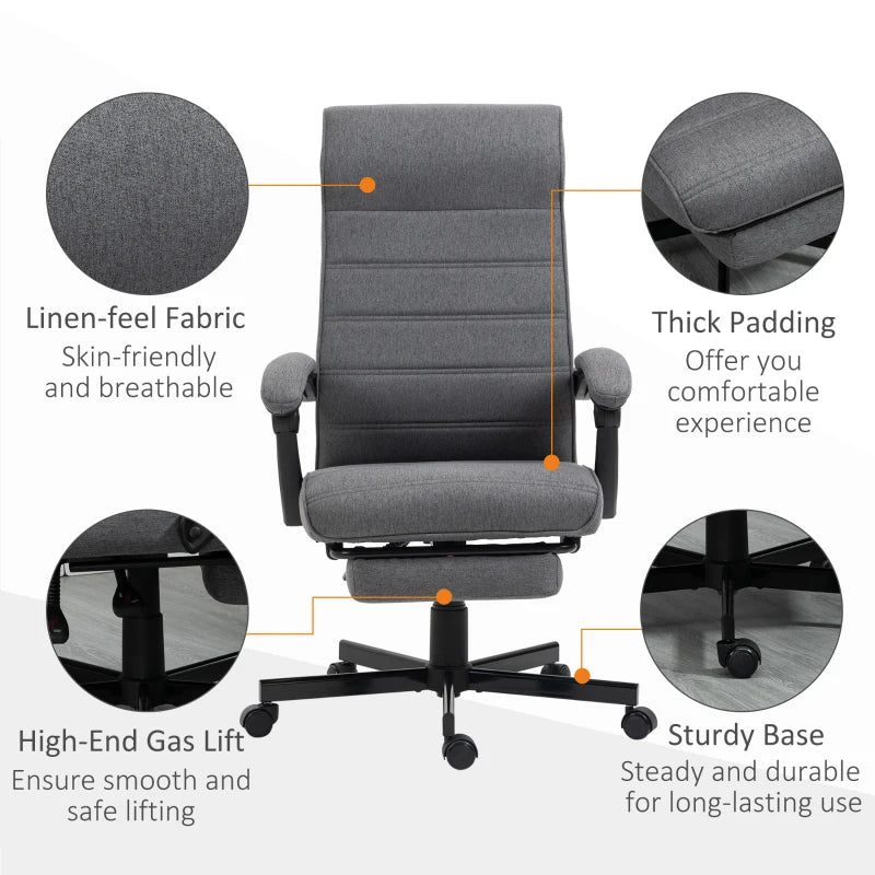 Grey Fabric Swivel Office Chair with Adjustable Height and Wheels