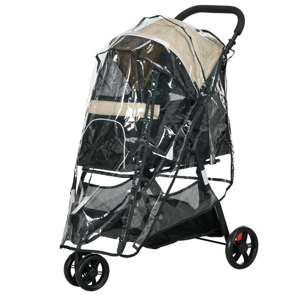 Foldable Pet Stroller with Rain Cover - Khaki, XS/S Dogs