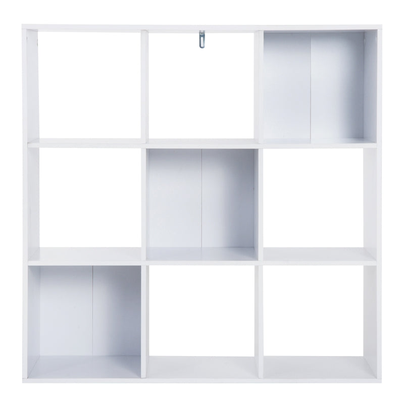 White Wooden 9 Cube Storage Unit with 3 Tier Bookcase Shelves