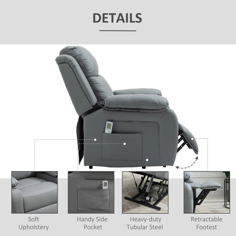 Grey Electric Power Lift Recliner Chair with Vibration Massage and Remote Control