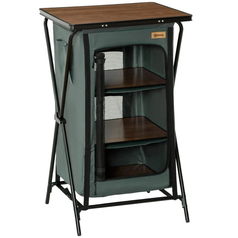 Aluminium Foldable Camping Kitchen Station with Storage Shelves - Blue