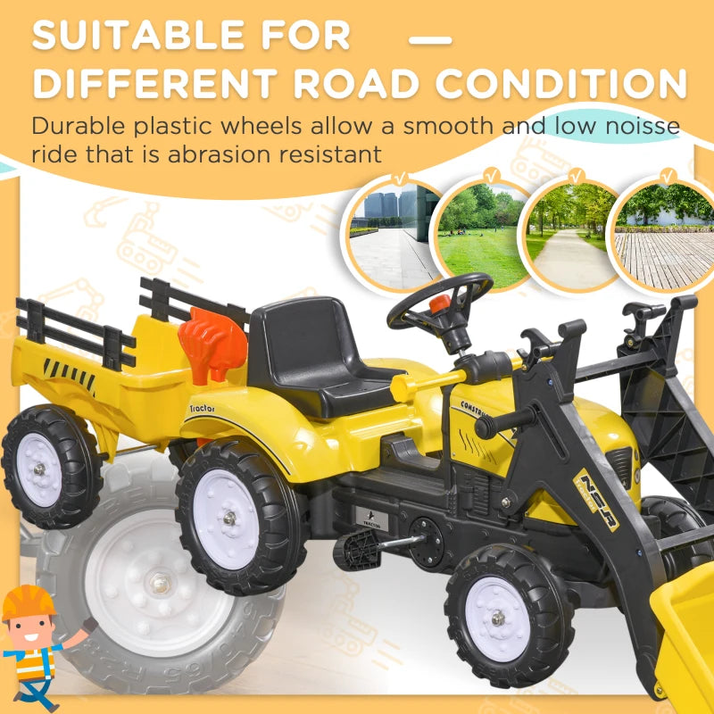 Yellow Kids Pedal Go Kart Excavator