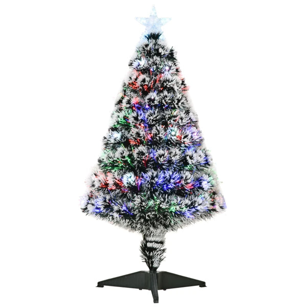 3ft Pre-lit Snow Xmas Tree with Colourful LED Lights, Green & White