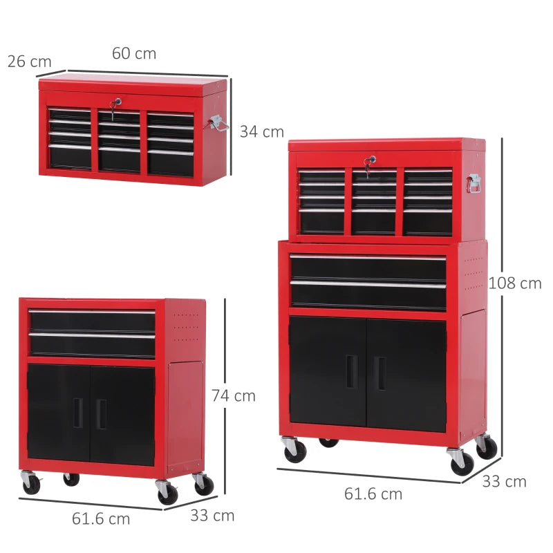 Red Metal Tool Cabinet with 6 Drawers and Pegboard, 61.6 x 33 x 108cm