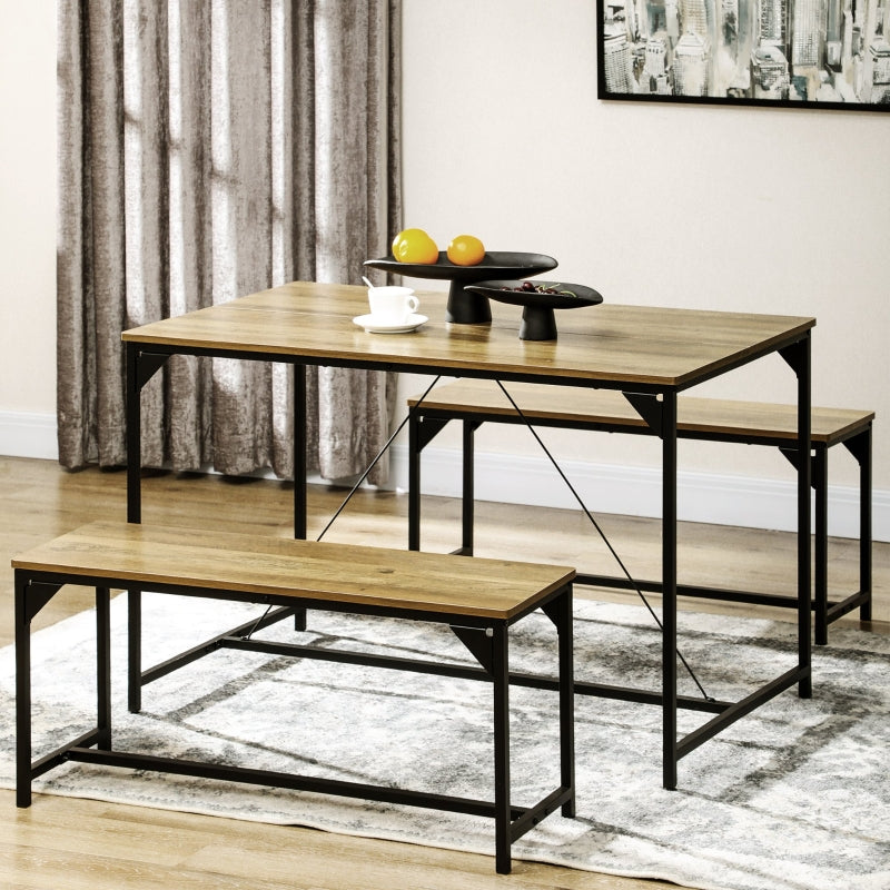 4-Person Natural Dining Table and Bench Set