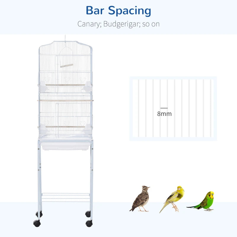 White Bird Cage with Stand and Accessories, 46.5 x 36 x 157 cm