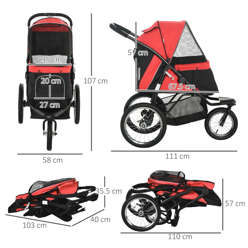 Red Foldable Pet Stroller for Small to Medium Dogs