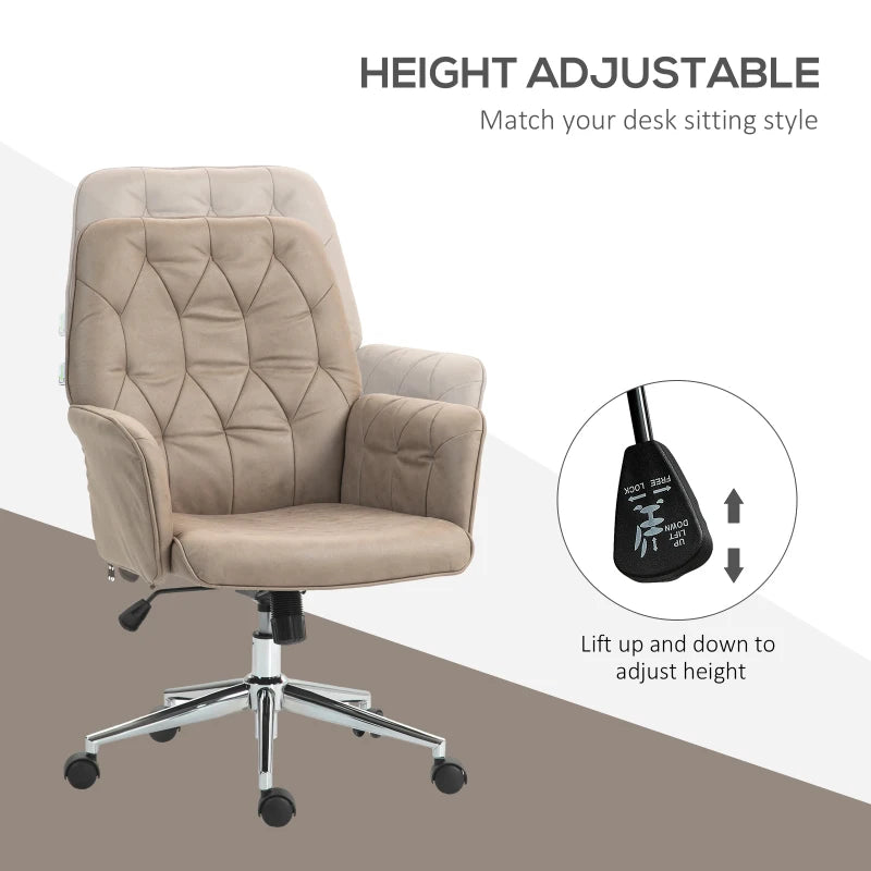 Khaki Microfibre Swivel Computer Chair with Armrest & Adjustable Height