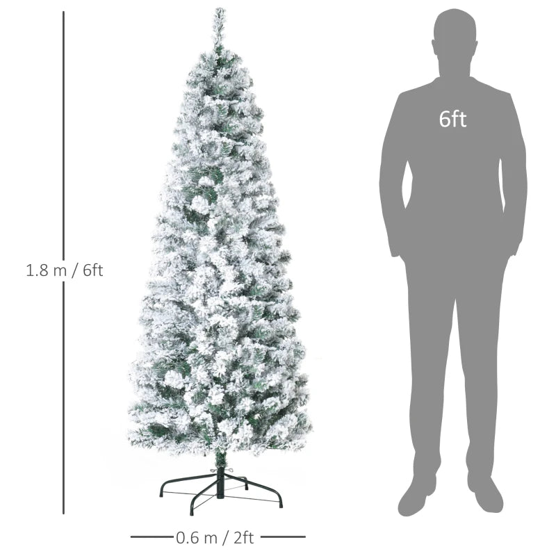 6FT Snow Flocked Christmas Tree with Warm White LED Lights, Green