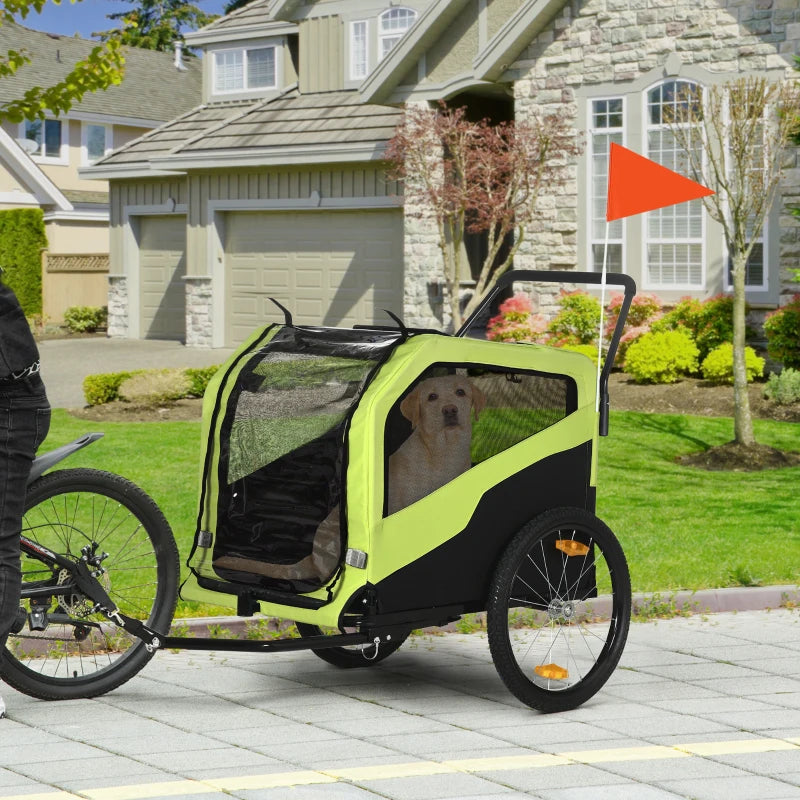 Green Dog Bike Trailer for Large Dogs, 2-in-1 Pet Stroller with Hitch