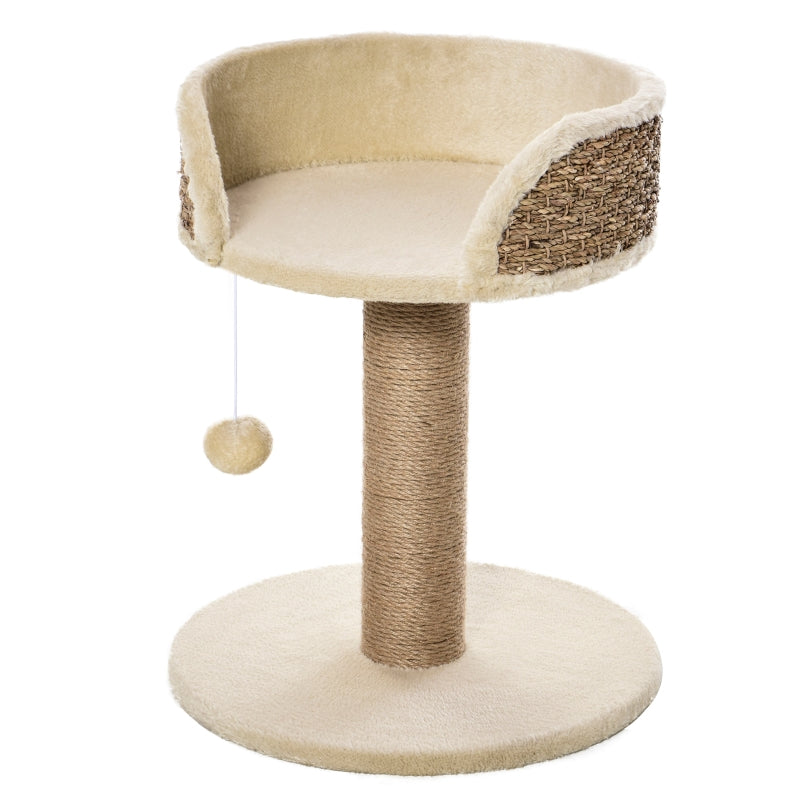 Beige Cat Tree Scratching Post with Dangling Ball