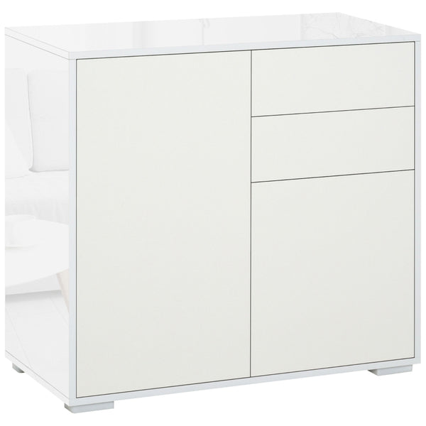 White High Gloss Sideboard with Push-Open Design and 2 Drawers