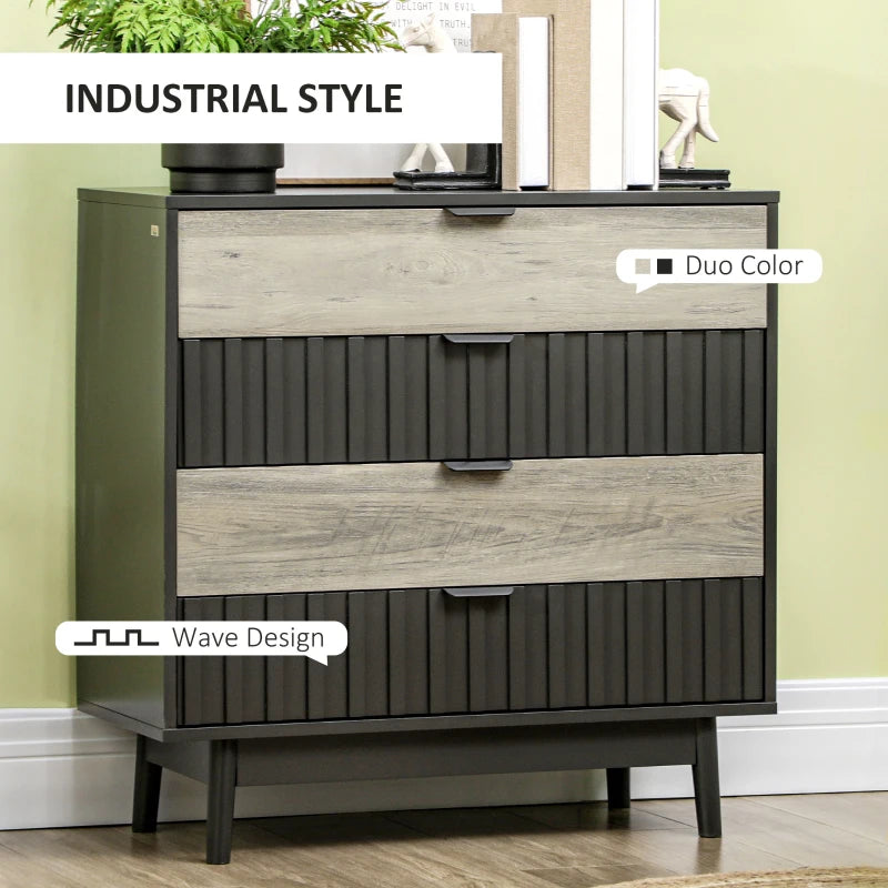 4-Drawer Black and Natural Tone Storage Chest, 80cmx35cmx80cm