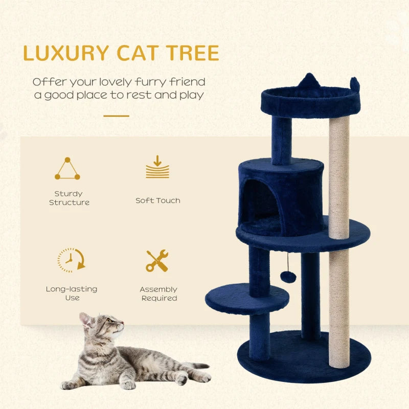 Blue Cat Tree Tower with Scratching Posts and Perches