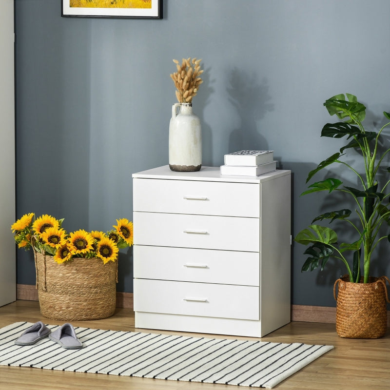 4-Drawer White Storage Cabinet with Metal Rails for Playroom, Nursery, Hallway