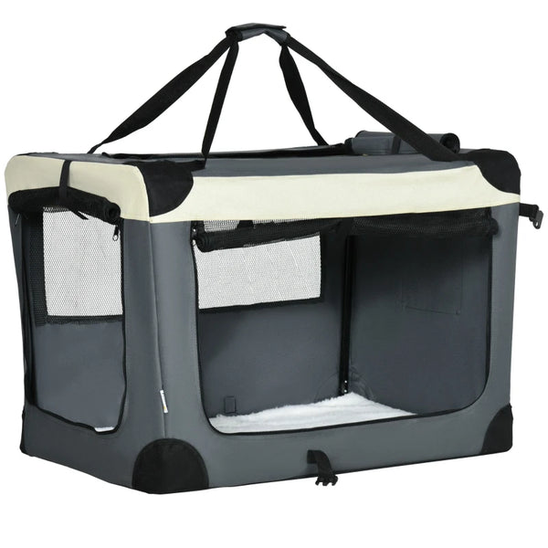 Foldable Pet Carrier with Cushion for Medium Pets - Grey