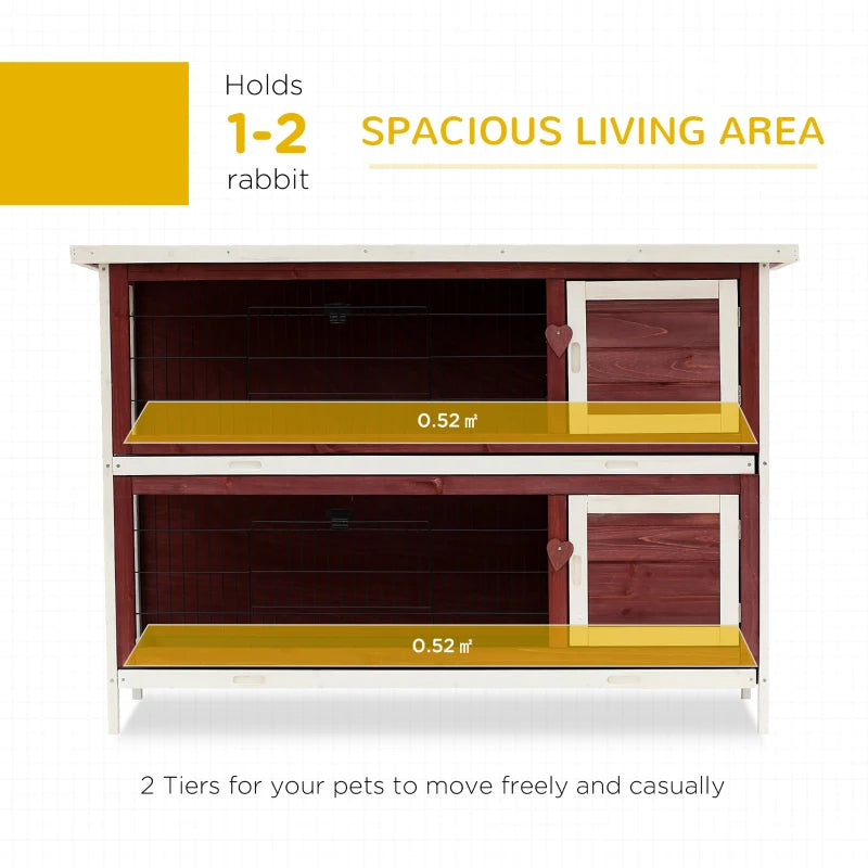 Outdoor 2-Tier Rabbit Hutch with No-Leak Trays - Grey - 136 x 50 x 93cm