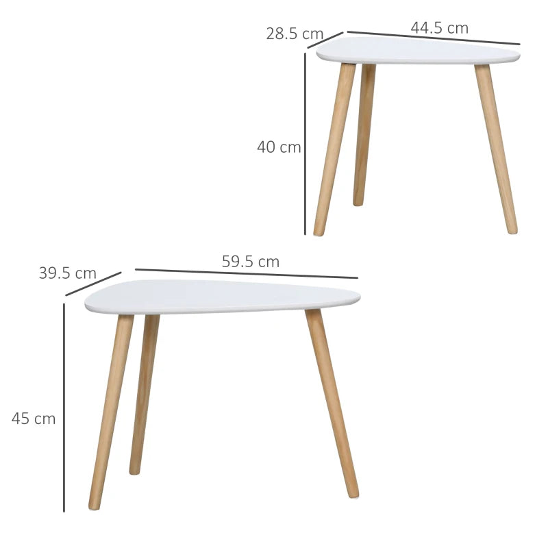 White Nesting Coffee Table Set, 2 Side Tables with Solid Wood Legs
