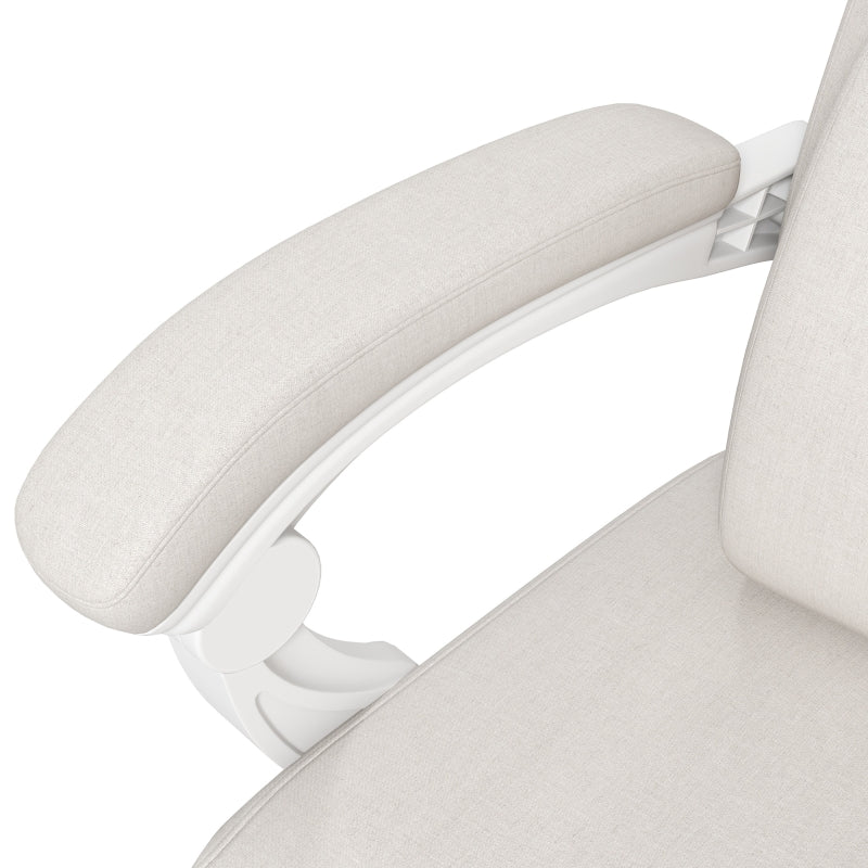 White Linen-Look Office Chair with Reclining Back and Footrest