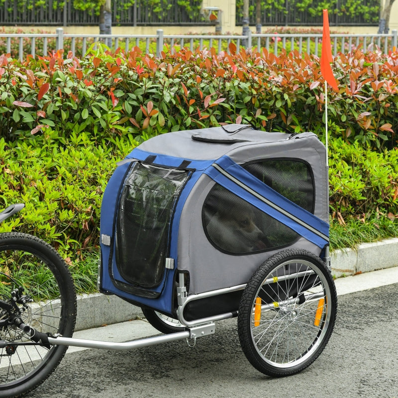 Blue & Grey Folding Dog Bike Trailer for Bicycle Travel