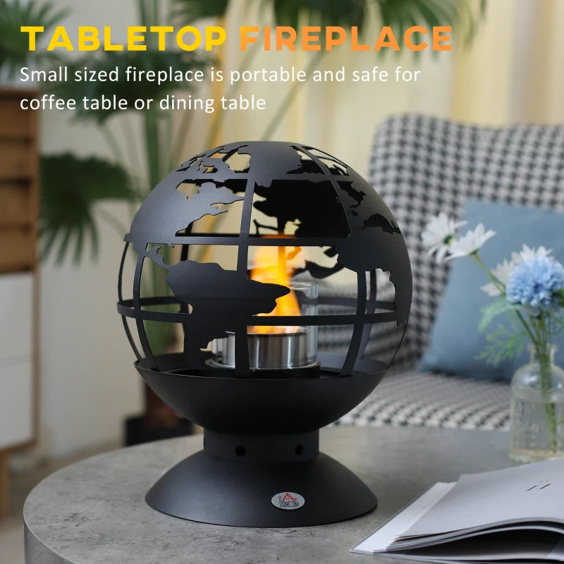 Black Globe Tabletop Bioethanol Fireplace with Lid