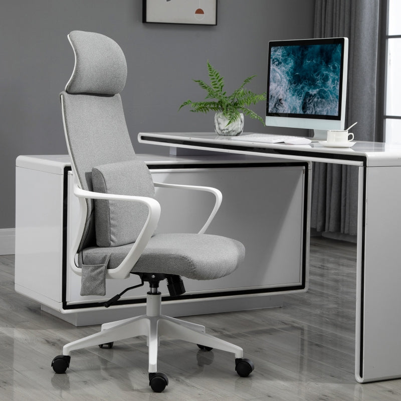 Grey Fabric Office Gaming Chair with Massage Lumbar Pillow