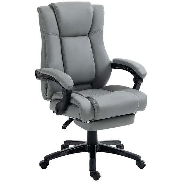 Grey Swivel Office Chair with Footrest and Wheels