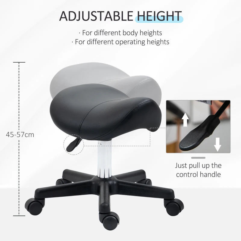 Black Adjustable Saddle Stool for Salon, Massage, Spa, Beauty - PU Leather