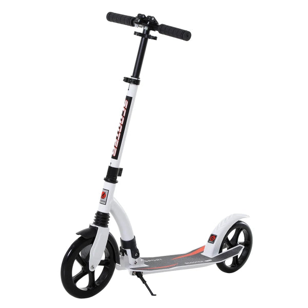 White Foldable Kick Scooter with Shock Absorption for Teens and Adults