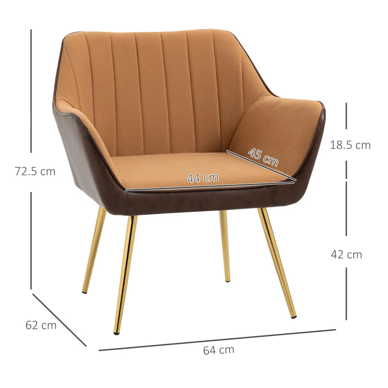 Golden Steel Leg Velvet Armchairs, Set of 2, Light Brown