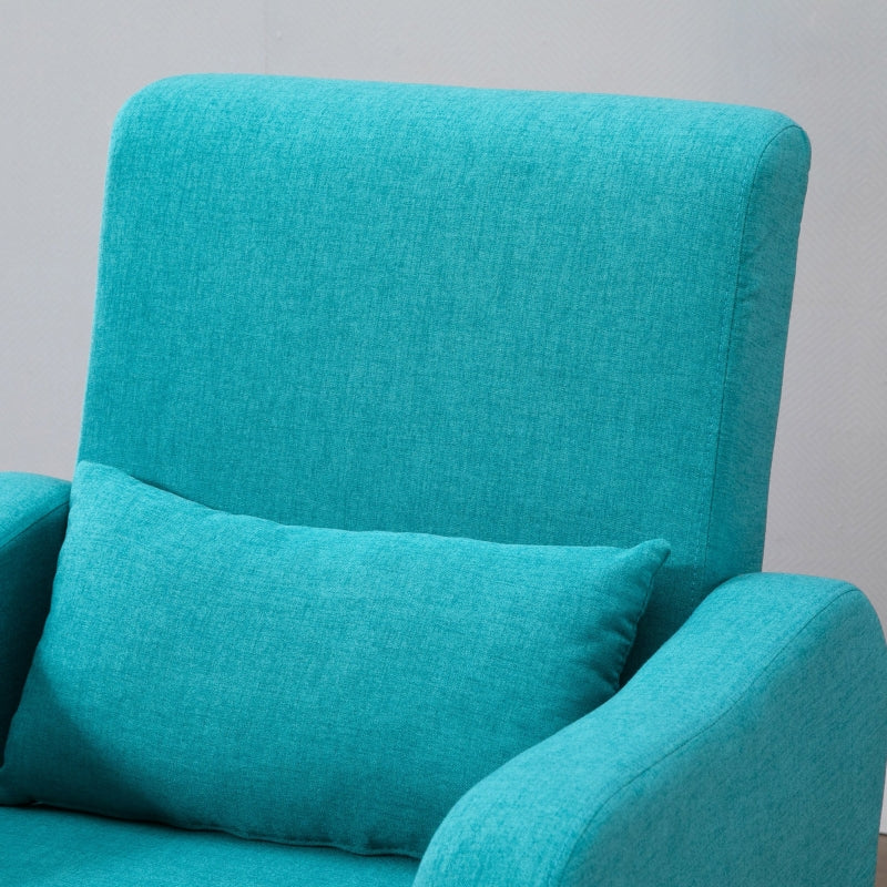 Teal Linen Armchair with Wooden Frame