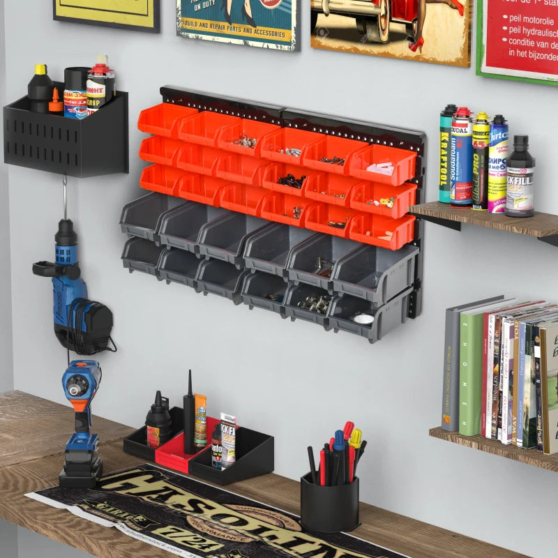 Black 30-Cubbie Wall Storage Organizer for Garage Workshop DIY