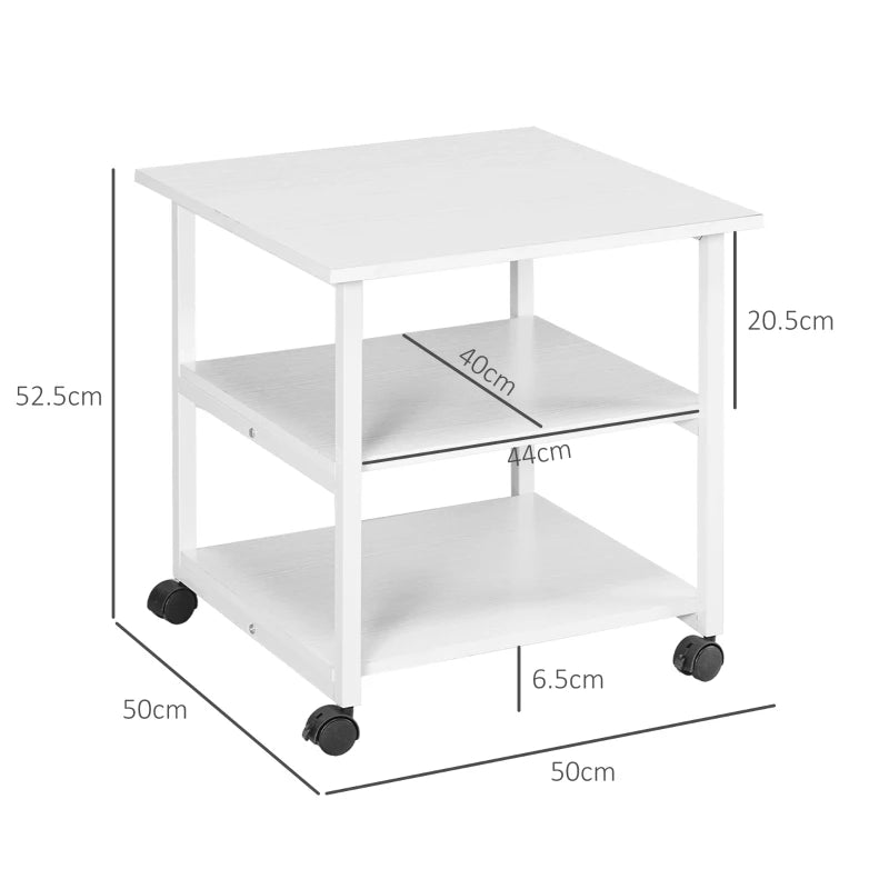 White 3-Tier Steel Printer Stand with Wheels