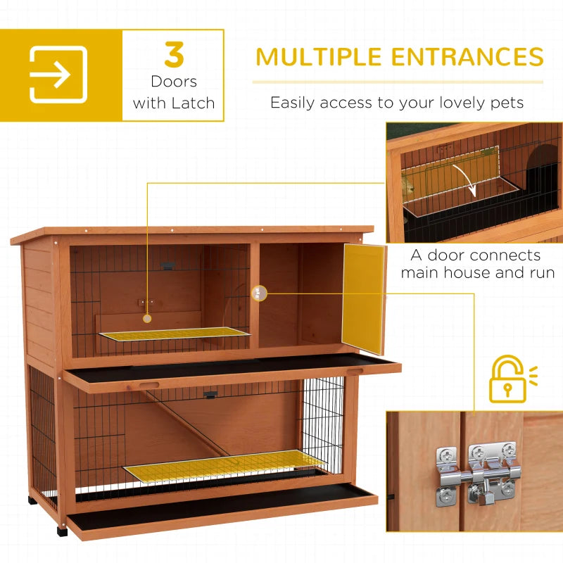 Orange Antiseptic Wood Rabbit Hutch with Run, 102cm