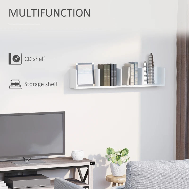 White Wall Mount Media Storage Rack with 4 Cubes