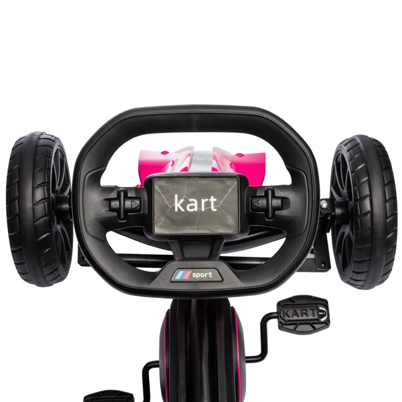 Kids Pink Pedal Go Kart with Adjustable Seat and Handbrake