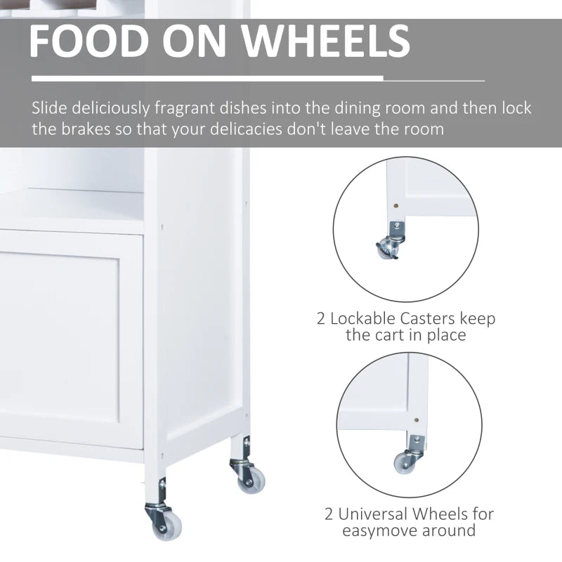 Rolling Kitchen Cart Sideboard Island - White Portable Storage Cabinet with Wine Racks