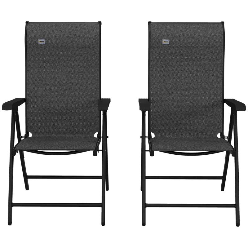 Grey Folding Garden Chairs with Adjustable Backs - Set of 2