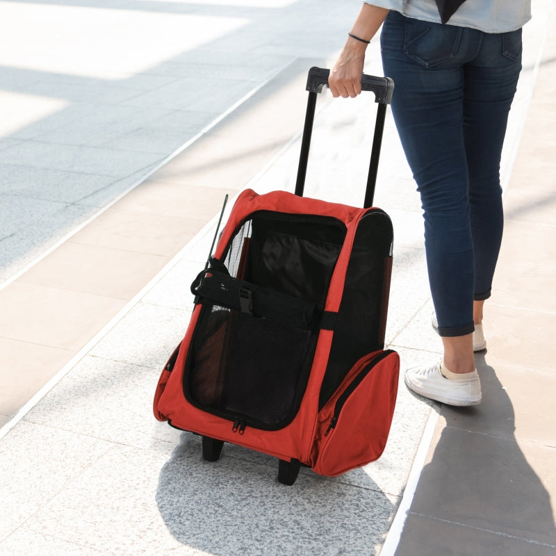 Red Pet Travel Backpack with Trolley and Telescopic Handle