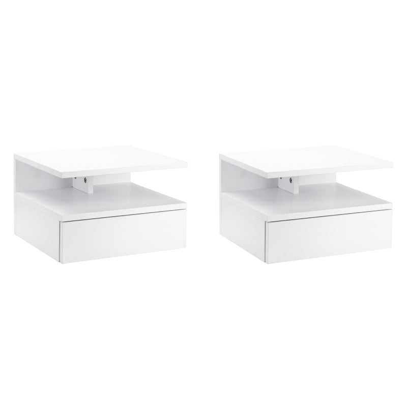 White Floating Bedside Cabinet with Drawer and Shelf, Wall Mounted Nightstand