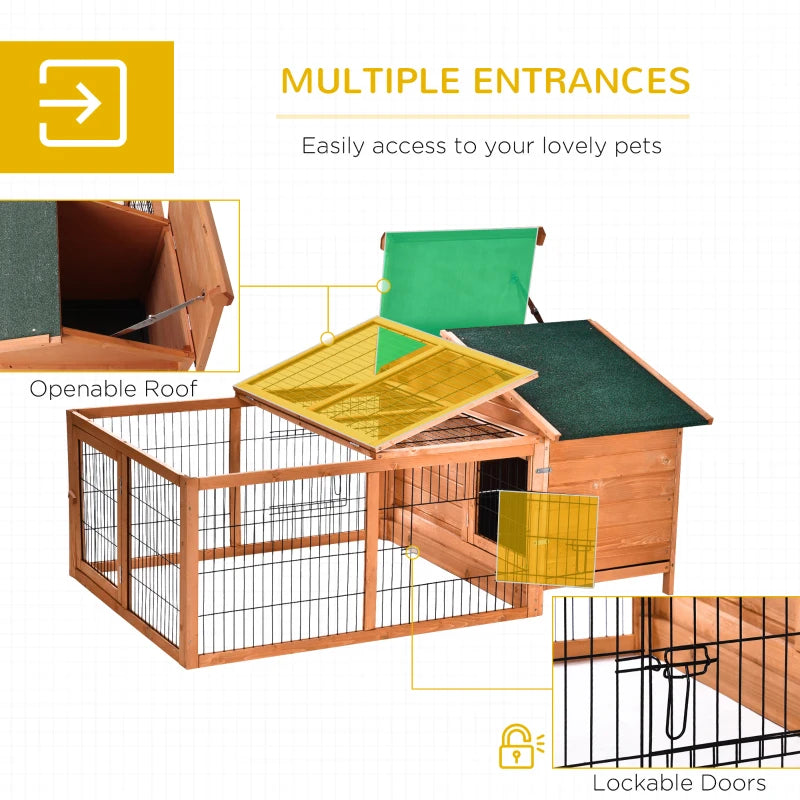 Wooden Outdoor Rabbit Hutch with Run & Lockable Door - Brown