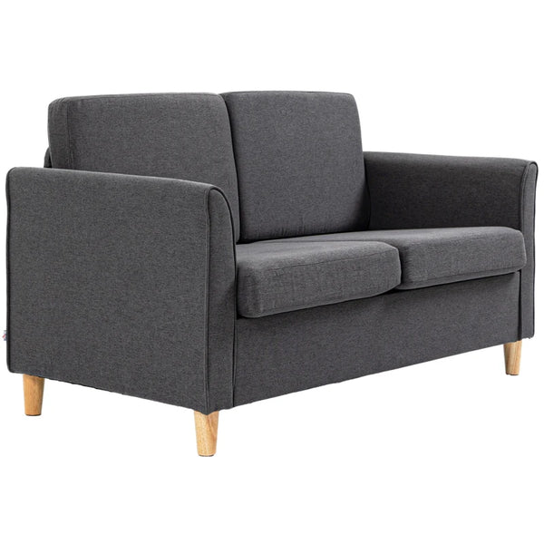 Dark Grey Modern 2 Seater Loveseat Sofa with Wood Legs and Armrests