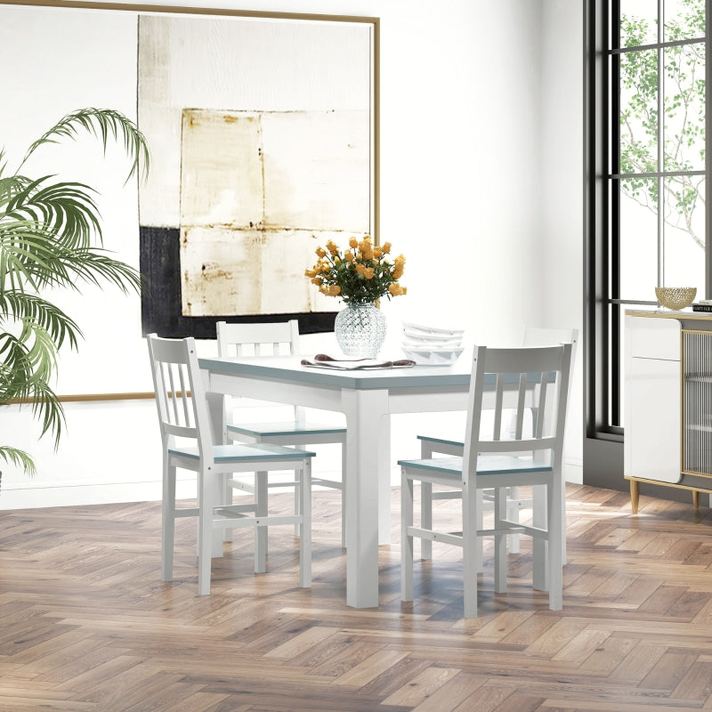 White Slat Back Dining Chairs Set of 4, Pine Wood Kitchen Furniture