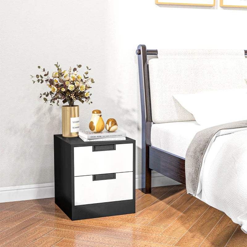 Modern Black Two-Drawer Bedside Tables Set